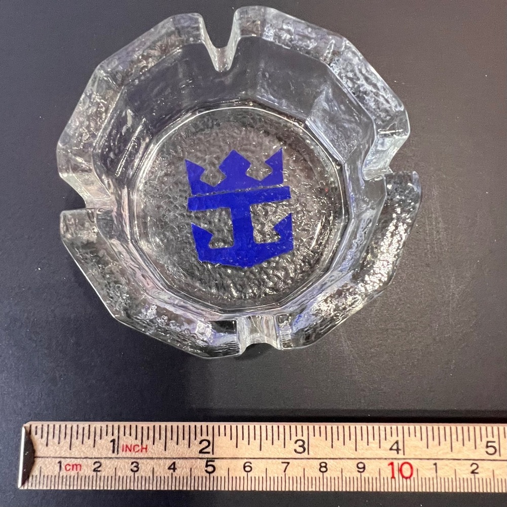 Royal Caribbean 4.5" Glass Ashtray Unisex Clear Excellent Vintage Nautical Logo - Picture 2 of 3